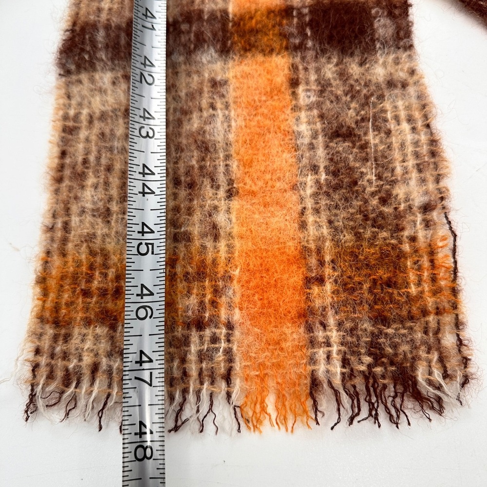 Vintage Donegal Design Mohair Wool Handwoven Scarf Orange Brown Plaid Ireland - Picture 7 of 11